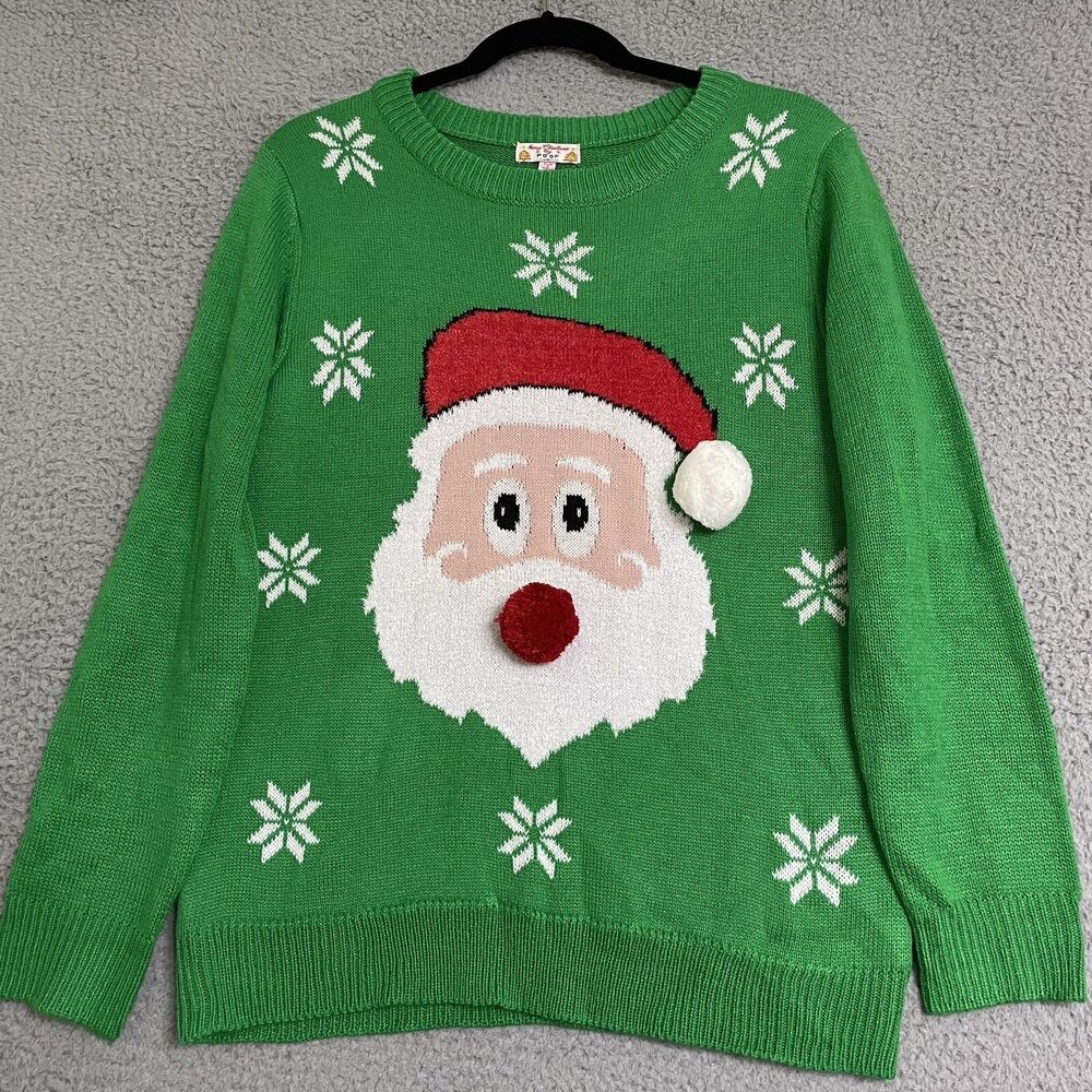 Christmas by Poof Unisex Sweater Santa Claus Green Small Ugly Holiday Ho Ho Ho